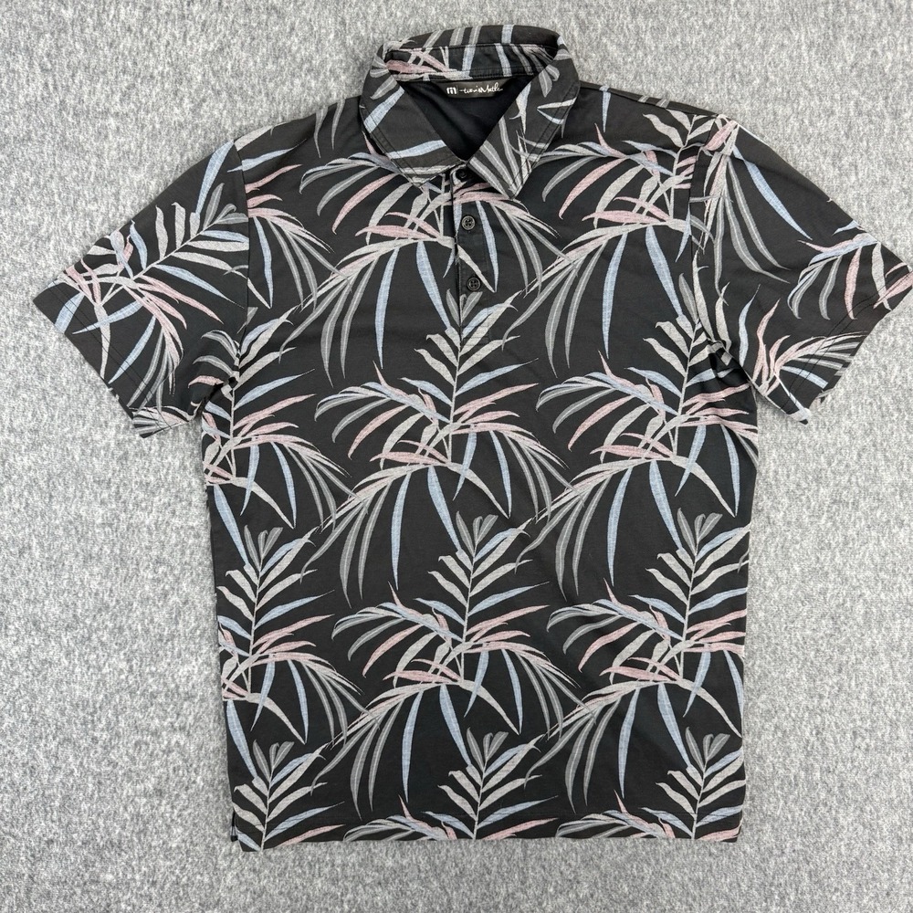 Travis Mathew Polo Shirt Mens Medium Black Palm Print Golf Casual - Picture 2 of 8